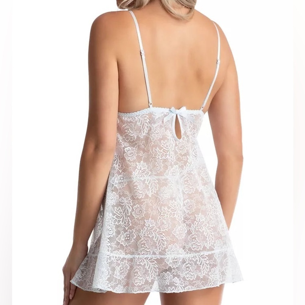 NWOT Linea Donatella Allover Lace Babydoll and Thong 2 Pc Set in Baby Blue XL - Picture 2 of 16